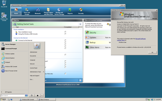 Windows Small Business Server 2008 desktop