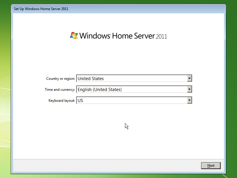 Windows Home Server 2011 (Build 8400) OOBE