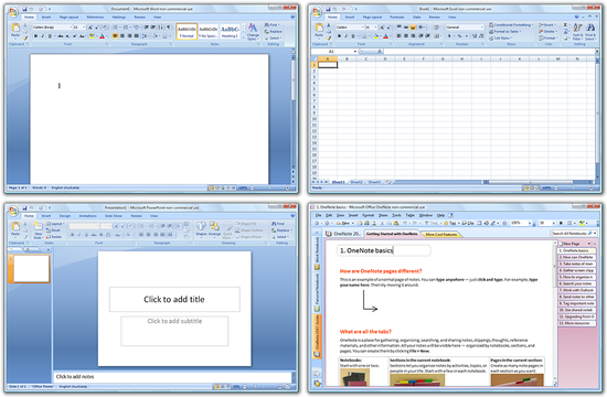 Microsoft Office 2007 applications (Word 2007, Excel 2007, OneNote 2007, and PowerPoint 2007)