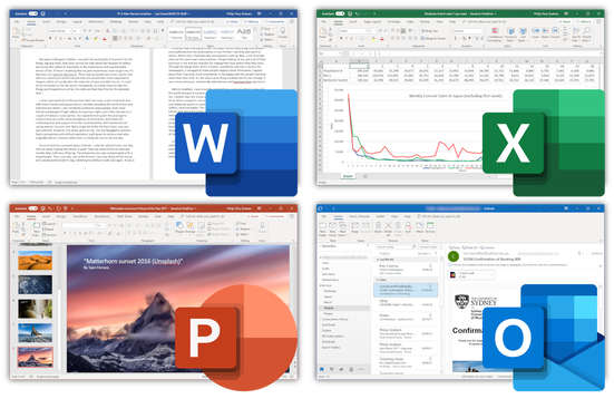 Microsoft Office Word, Excel, PowerPoint, and Outlook 2019