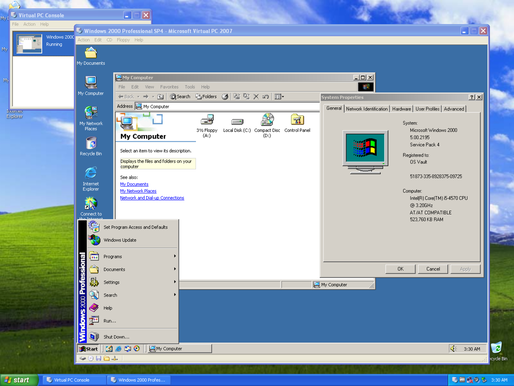 Windows 2000 Professional running in Microsoft Virtual PC 2007