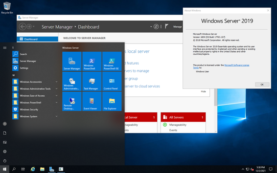 Windows Server 2019 Essentials desktop