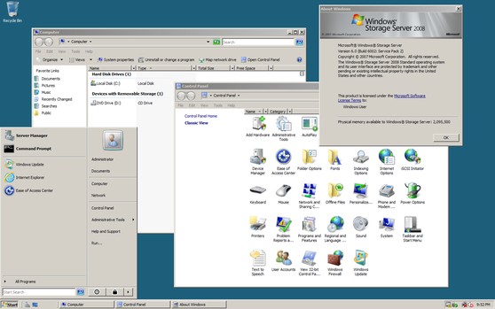Windows Storage Server 2008 desktop