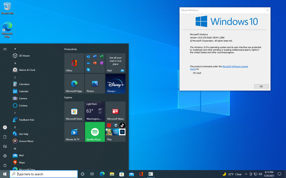 Windows 10 21H2 desktop