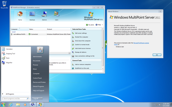 Windows MultiPoint Server 2011 desktop